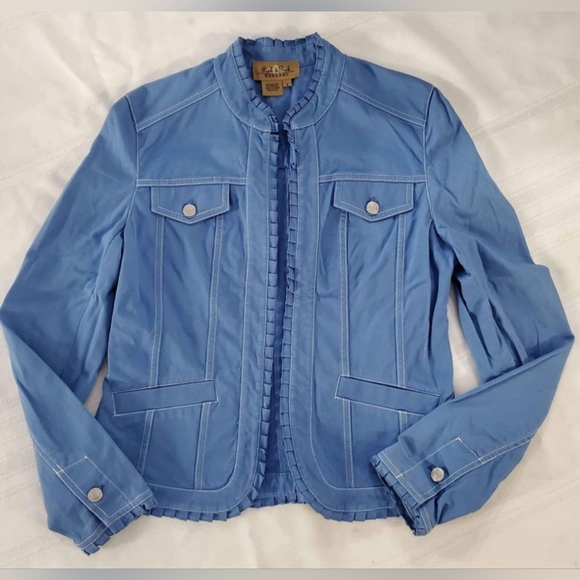 Blue Peck & Peck Weekend Ruffle Trim Hooked Closure Jacket Size 6 - Picture 7 of 8